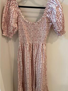 Hill House Cream and Red Floral Smocked Midi Dress